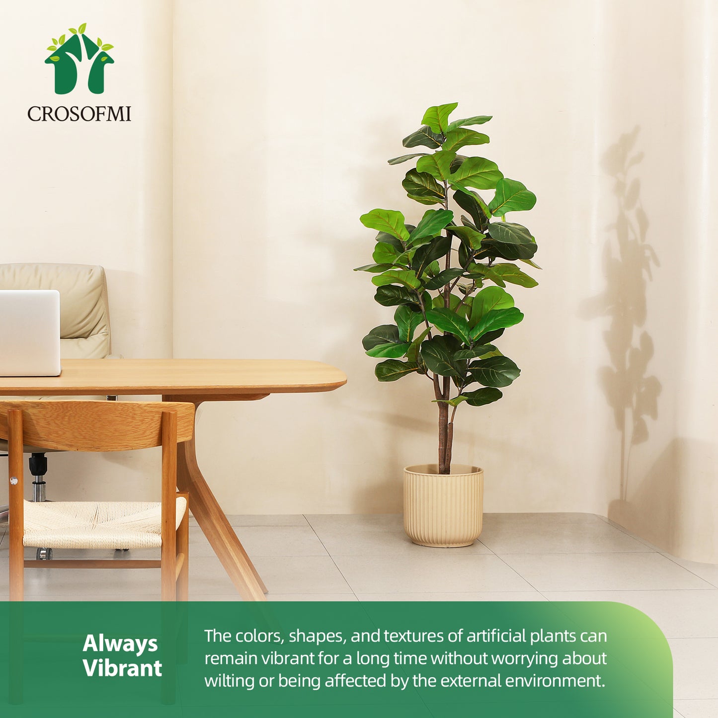 CROSOFMI Artificial Fiddle Leaf Fig Tree 65 Inch Fake Ficus Lyrata Plant with 68 Leaves Faux Plants in Pot for Indoor Outdoor House Home Office Garden Modern Decoration Perfect Housewarming Gift Visit the CROSOFMI Store，2pcs