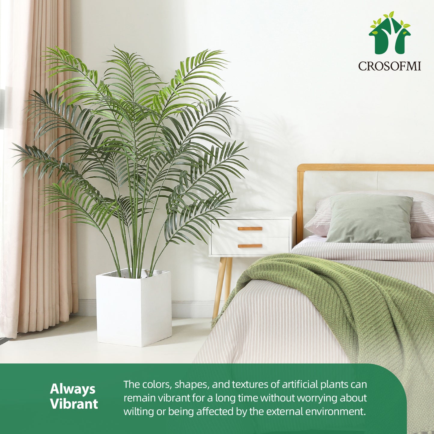 CROSOFMI Artificial Areca Palm Plant 5 Feet Fake Palm Tree with 13 Leaves Faux Yellow Palm in Pot for Indoor Outdoor House Home Office Modern Decoration Perfect Housewarming Gift
