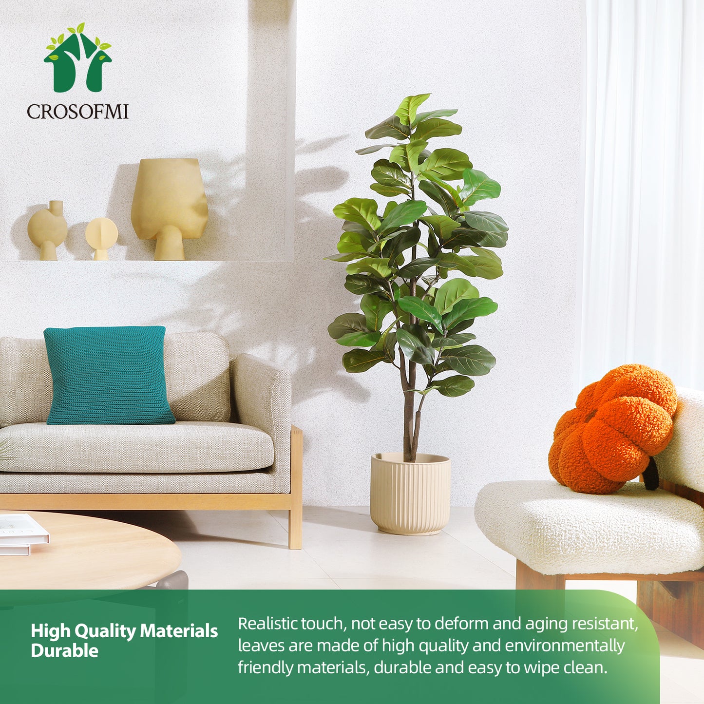 CROSOFMI Artificial Fiddle Leaf Fig Tree 65 Inch Fake Ficus Lyrata Plant with 68 Leaves Faux Plants in Pot for Indoor Outdoor House Home Office Garden Modern Decoration Perfect Housewarming Gift Visit the CROSOFMI Store，2pcs
