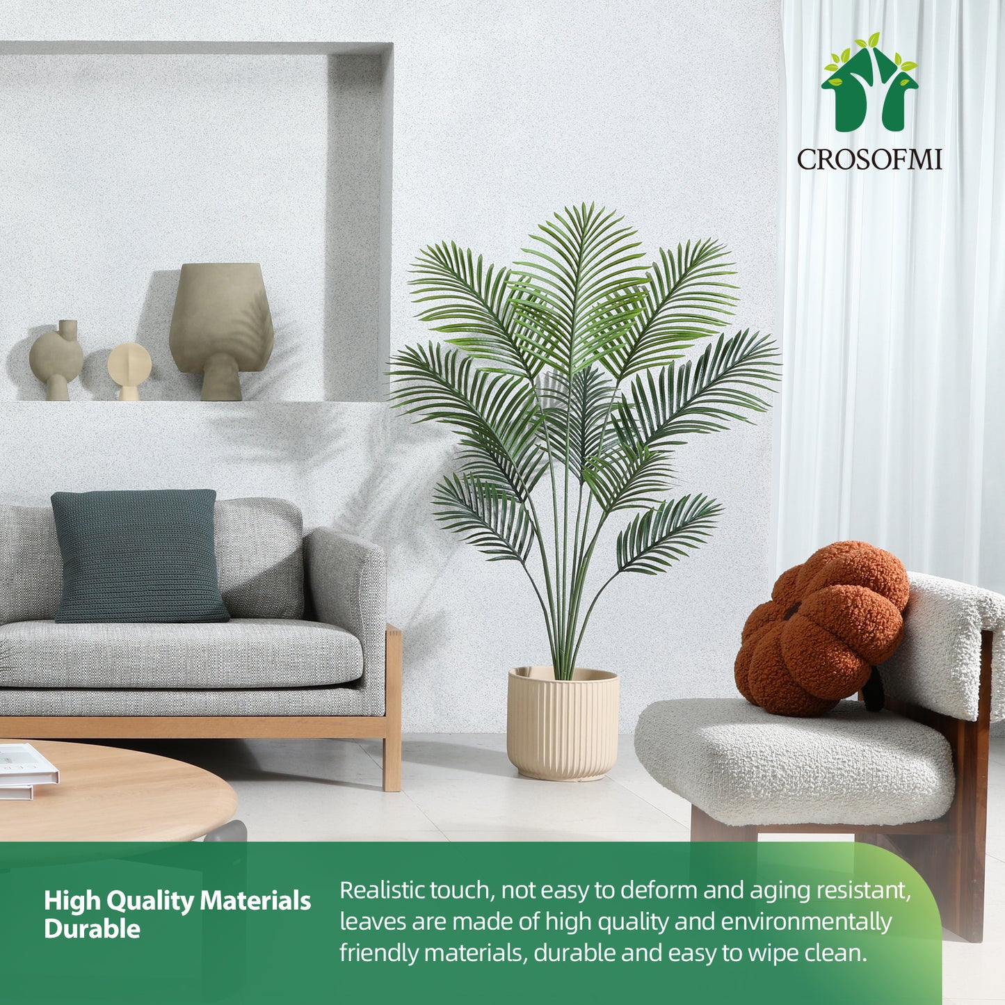CROSOFMI Artificial Areca Palm Tree 4.5Feet Fake Tropical Palm Plant,Perfect Faux Dypsis Lutescens Plants in Pot for Indoor Outdoor Home Office Garden Modern Decoration Housewarming Gift，2pcs