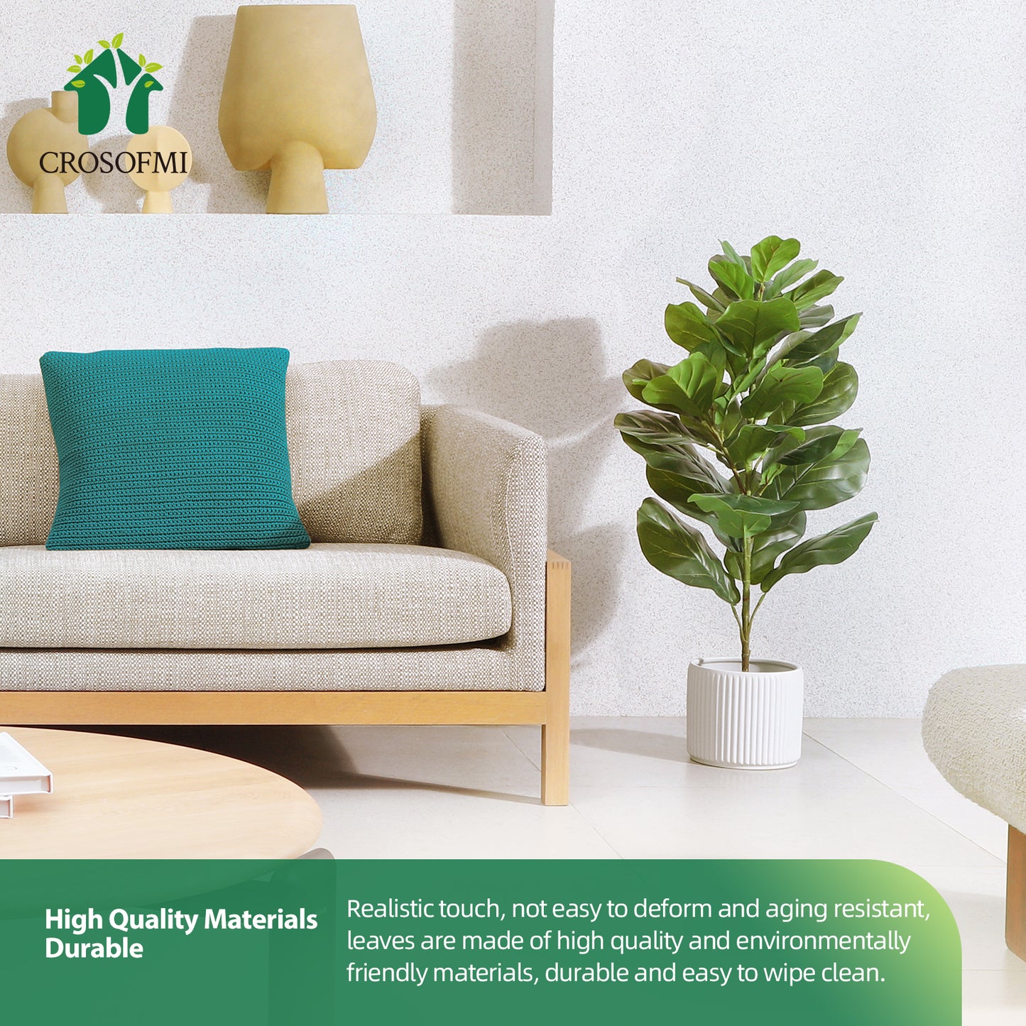 CROSOFMI Artificial Mini Fiddle Leaf Fig Tree 37 Inch Fake Ficus Lyrata Plant with 32 Leaves Faux Plants in Pot for Indoor House Home Office Modern Decoration Perfect Housewarming Gift