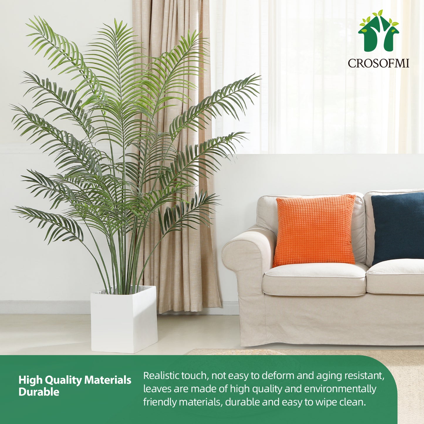CROSOFMI Artificial Areca Palm Plant 6Feet Fake Tropical Palm Tree, Perfect Faux Dypsis Lutescens Plants in Pot for Indoor Outdoor House Home Office Garden Modern Decoration Housewarming Gift-2Pack