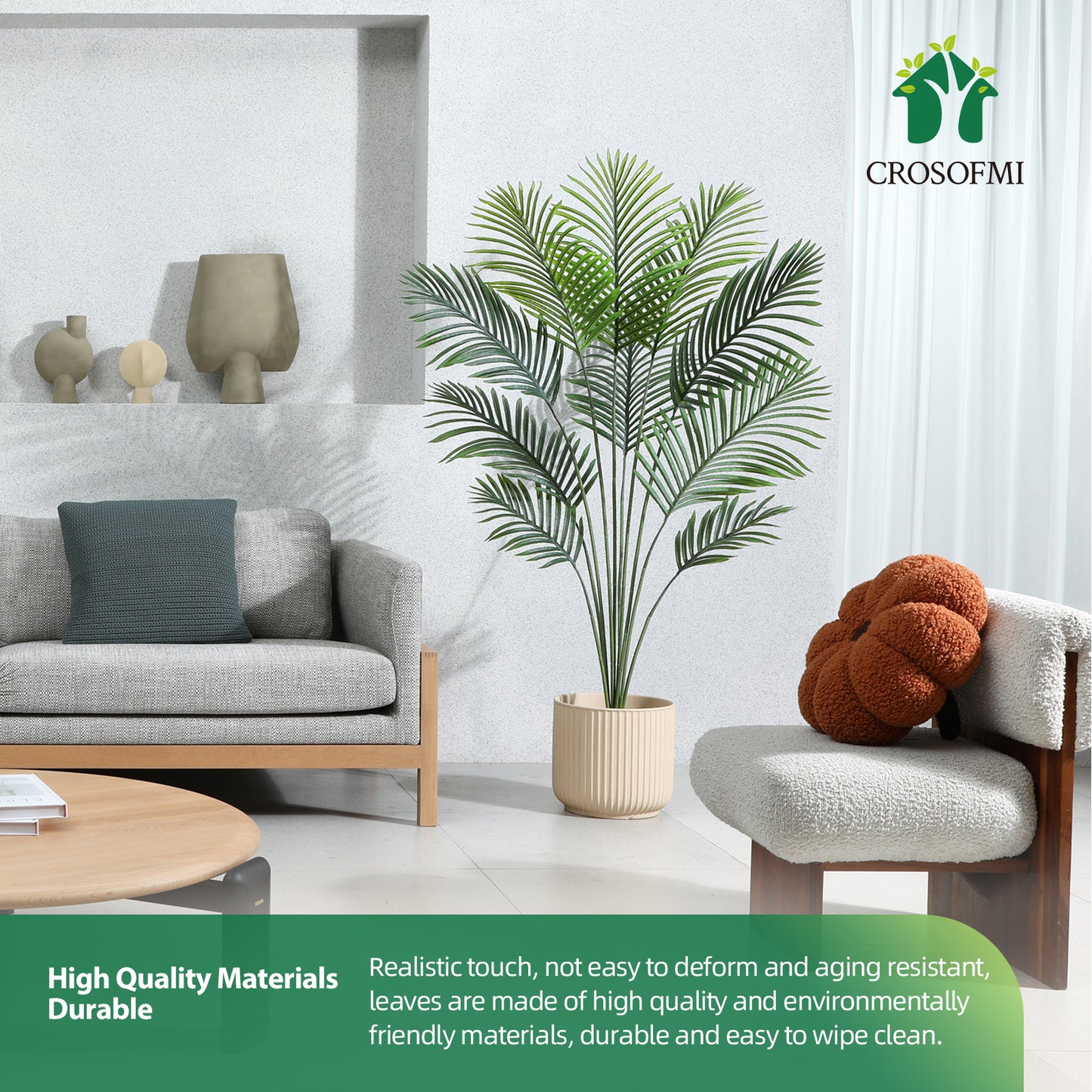 CROSOFMI Artificial Areca Palm Tree 5 Feet Fake Tropical Palm Tree,Perfect Faux Dypsis Lutescens Plants in Pot for Indoor Outdoor Home Office Garden Modern Decoration Housewarming Gift