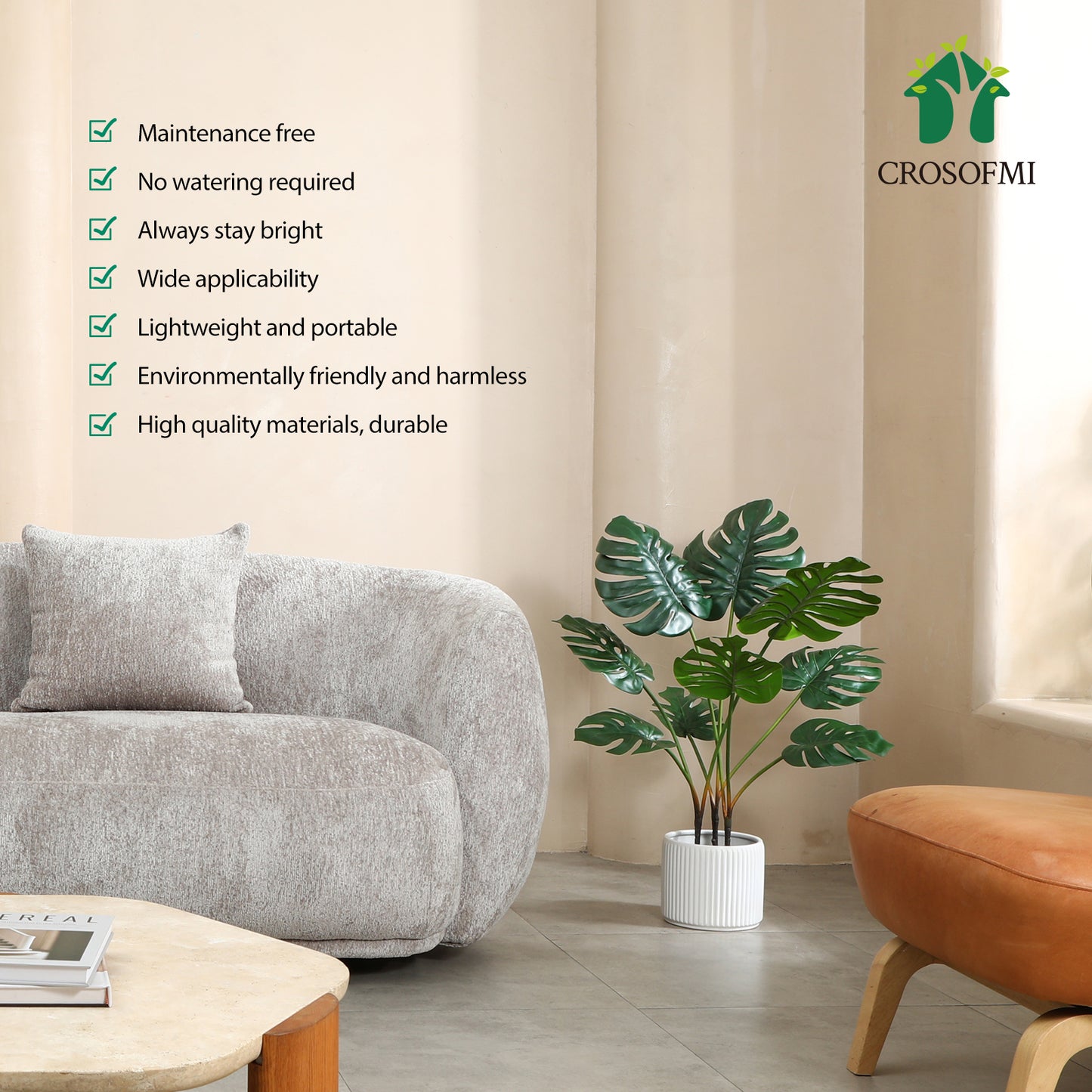 CROSOFMI Artificial Monstera Deliciosa Plant 37" Fake Tropical Palm Tree, Perfect Faux Swiss Cheese Plants in Pot for Indoor Outdoor House Home Office Garden Modern Decoration Housewarming Gift,1 Pack