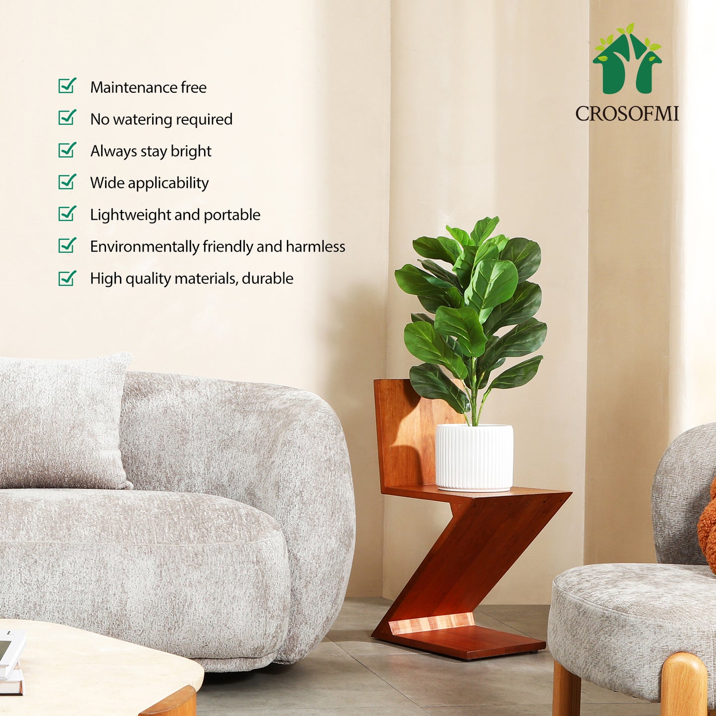 CROSOFMI 30" Artificial Fiddle Leaf Fig Tree/Fake Ficus Lyrata Plant with 21 Leaves Faux Plants in Pot for Indoor House Home Office Modern Decoration Perfect Housewarming Gift,2pcs