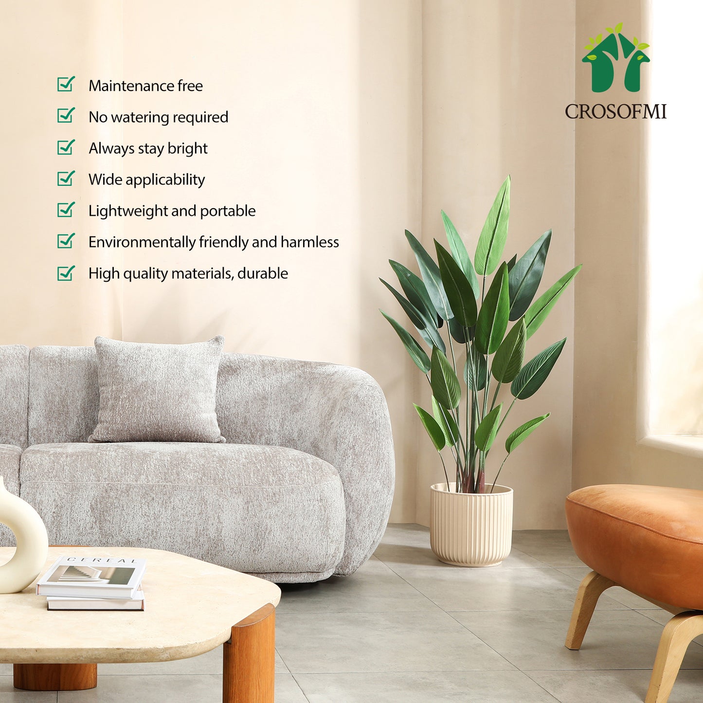 CROSOFMI Artificial Canna Lily Tree 4.6 Feet Fake Tropical Palm Tree with 20 Trunks,Perfect Large Faux Silk Plants in Pot for Indoor Outdoor Home Office Garden Modern Decoration Housewarming Gift，2Pack