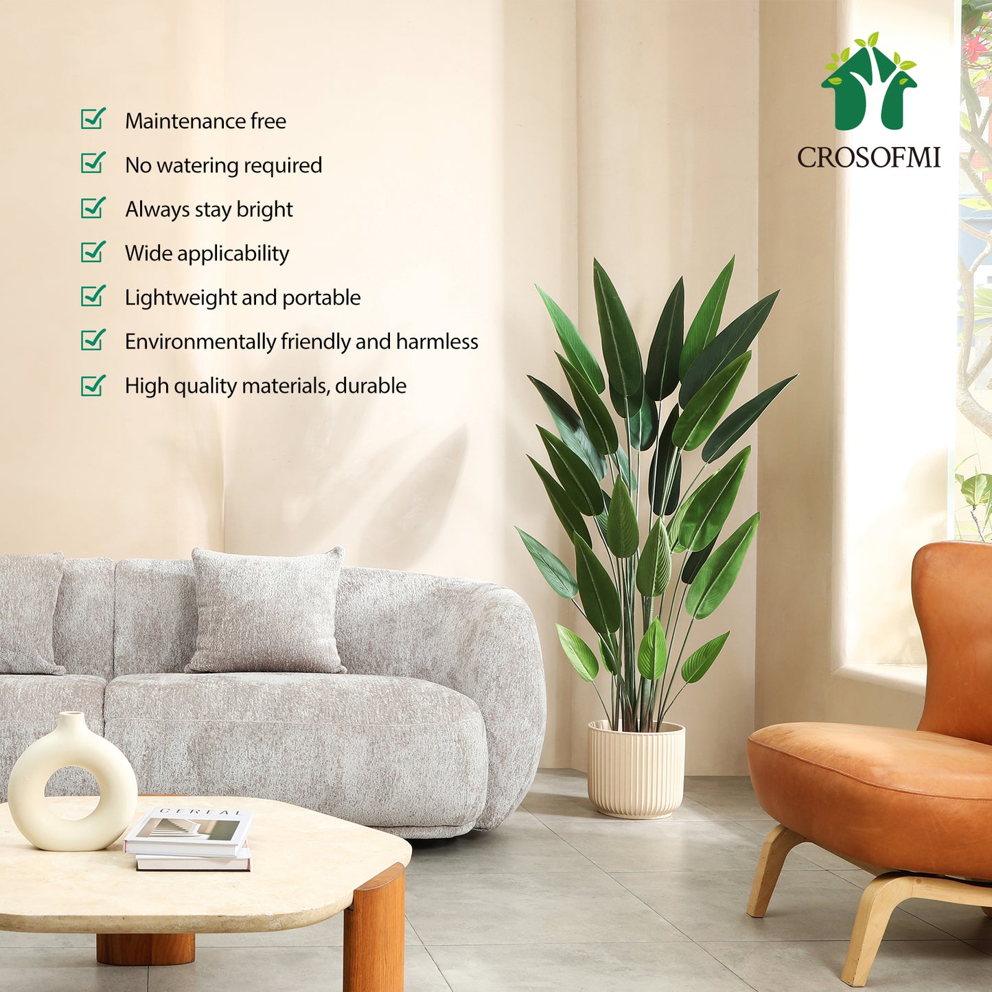 CROSOFMI Artificial Canna Lily Tree 6 Feet Fake Tropical Palm Tree with 28 Trunks,Perfect Large Faux Silk Plants in Pot for Indoor Outdoor Home Office Garden Modern Decoration Housewarming Gift