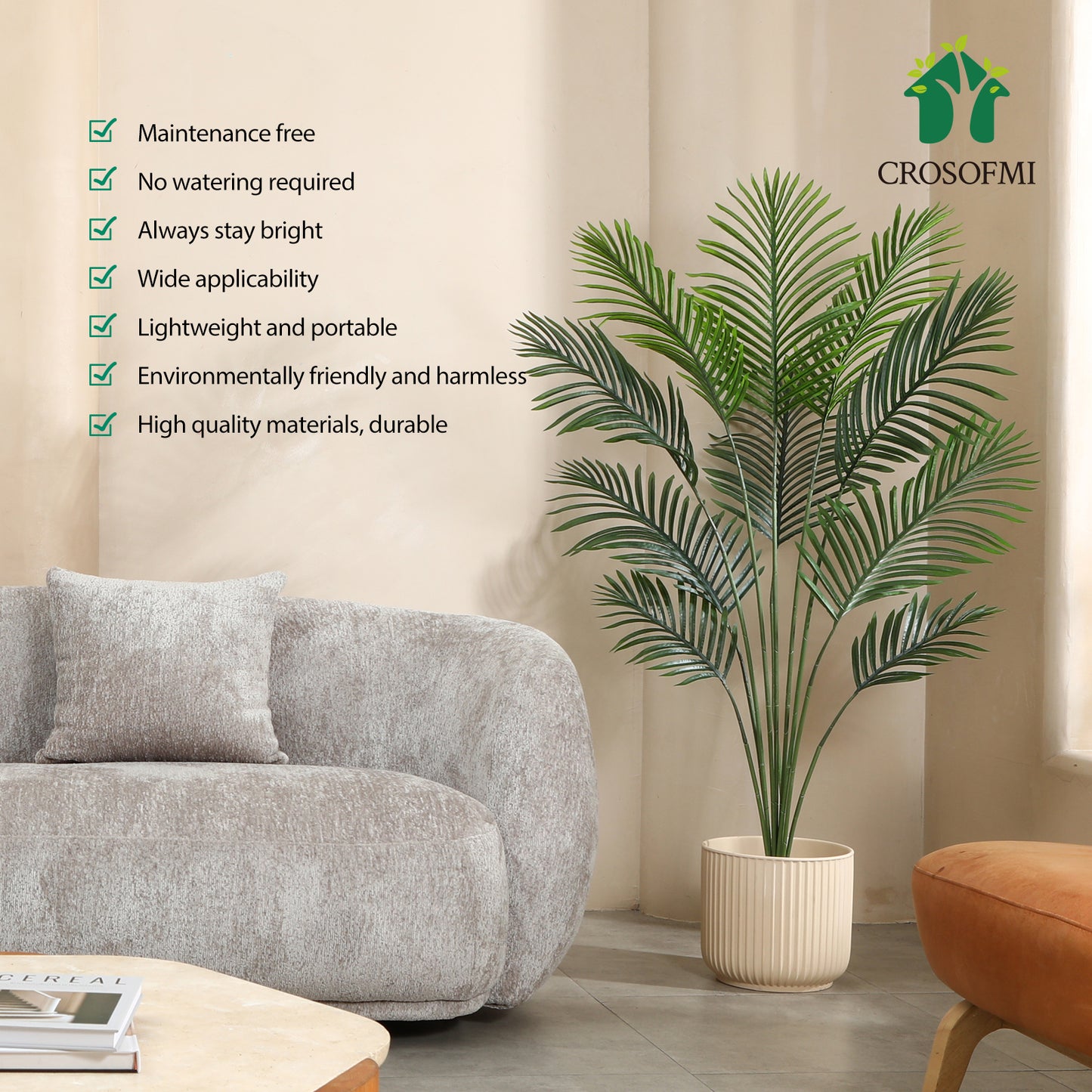CROSOFMI Artificial Areca Palm Tree 5 Feet Fake Tropical Palm Tree,Perfect Faux Dypsis Lutescens Plants in Pot for Indoor Outdoor Home Office Garden Modern Decoration Housewarming Gift