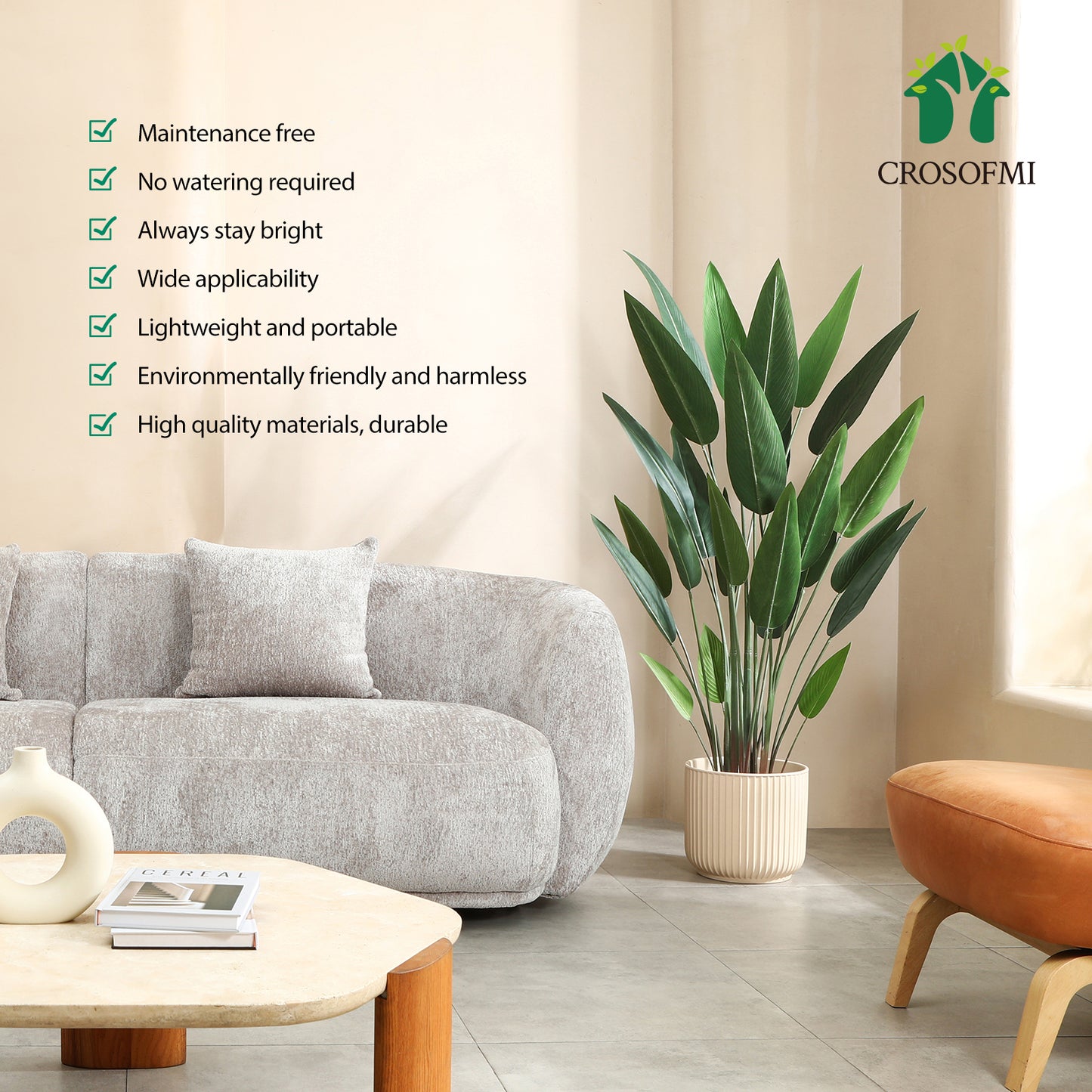 CROSOFMI Artificial Canna Lily Tree 5.2 Feet Fake Tropical Palm Tree with 25 Trunks,Perfect Large Faux Silk Plants in Pot for Indoor Outdoor Home Office Garden Modern Decoration Housewarming Gift