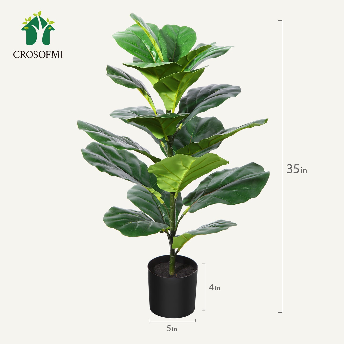 CROSOFMI Artificial Fiddle Leaf Fig Tree 35 Inch Fake Ficus Lyrata Plant with 28 Leaves Faux Plants in Pot for Indoor Outdoor House Home Office Garden Modern Decoration Perfect Housewarming Gift，2pcs