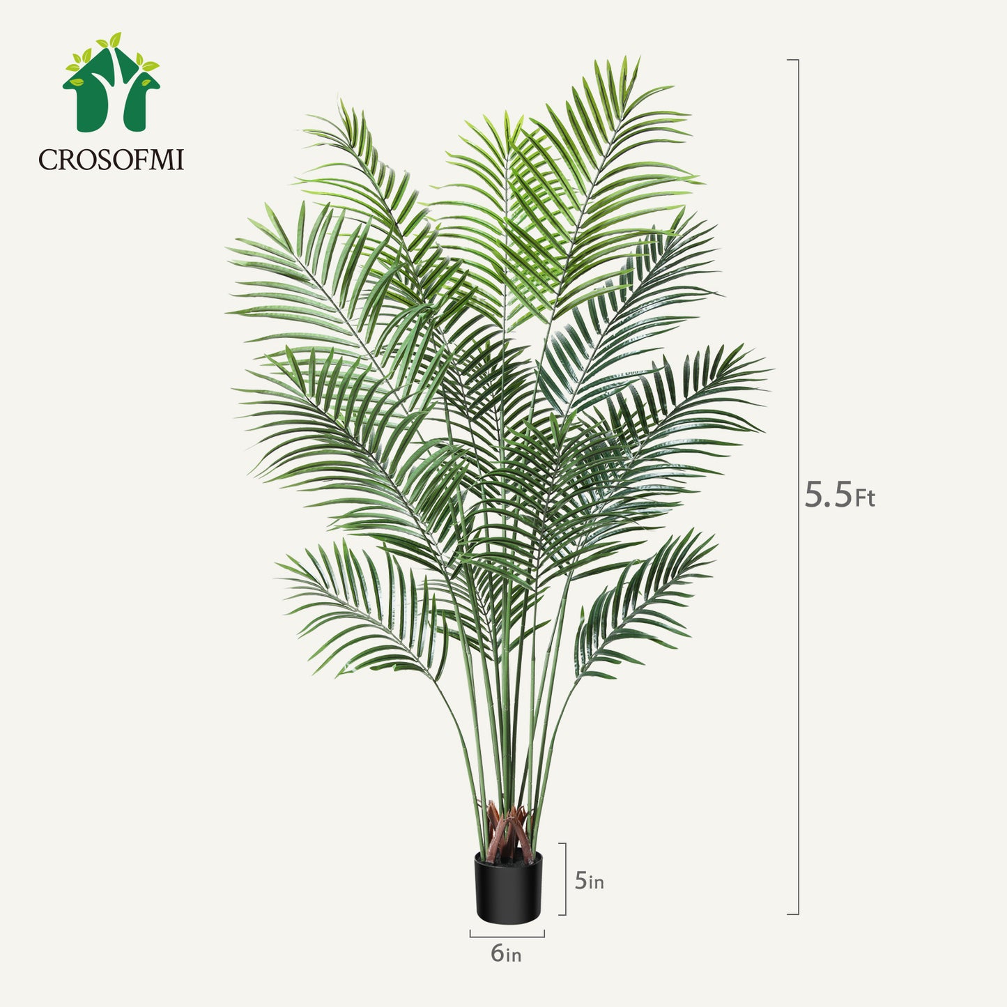 CROSOFMI Artificial Areca Palm Plant 5.5 Feet Fake Palm Tree with 15 Leaves Faux Yellow Palm in Pot for Indoor Outdoor House Home Office Modern Decoration Perfect Housewarming Gift