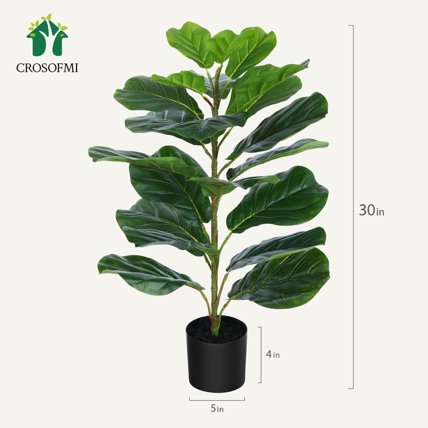 CROSOFMI 30" Artificial Fiddle Leaf Fig Tree/Fake Ficus Lyrata Plant with 21 Leaves Faux Plants in Pot for Indoor House Home Office Modern Decoration Perfect Housewarming Gift,2pcs