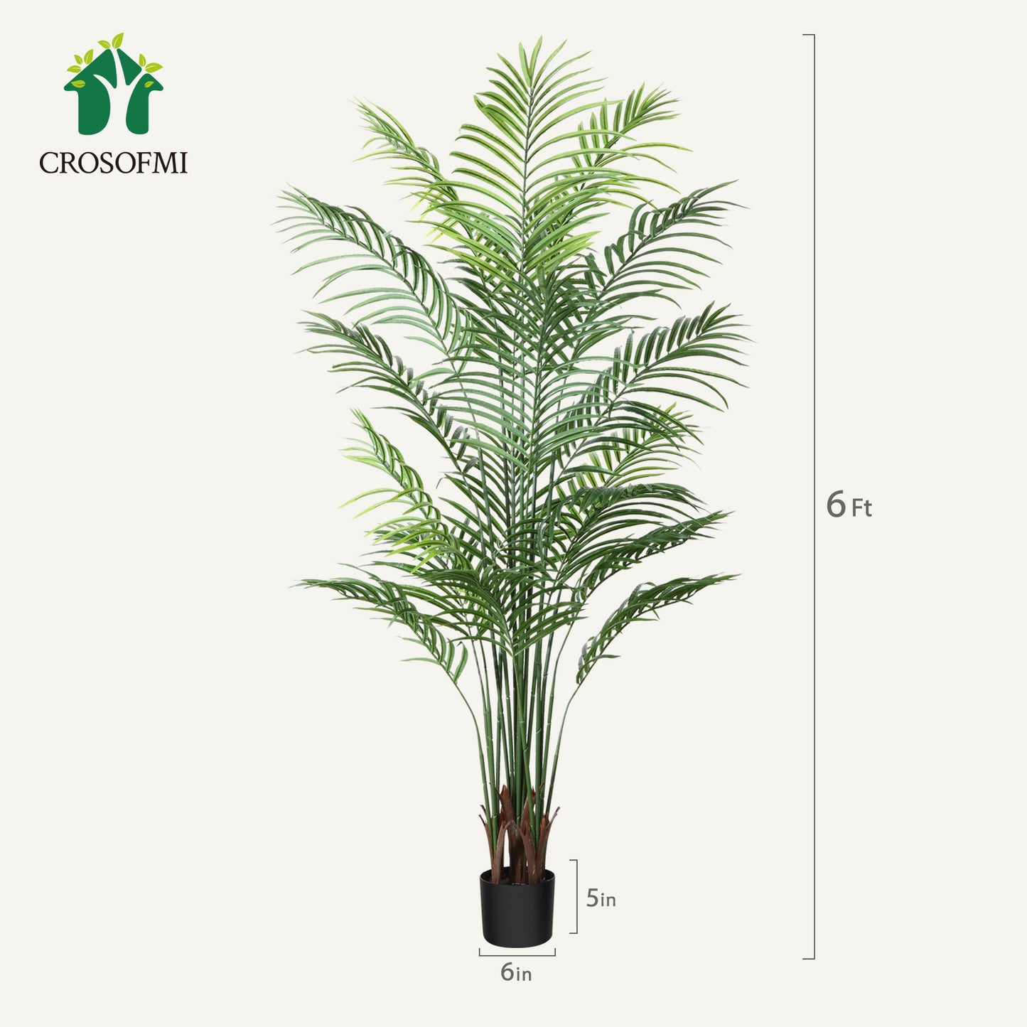CROSOFMI Artificial Areca Palm Plant 6Feet Fake Tropical Palm Tree, Perfect Faux Dypsis Lutescens Plants in Pot for Indoor Outdoor House Home Office Garden Modern Decoration Housewarming Gift-1Pack