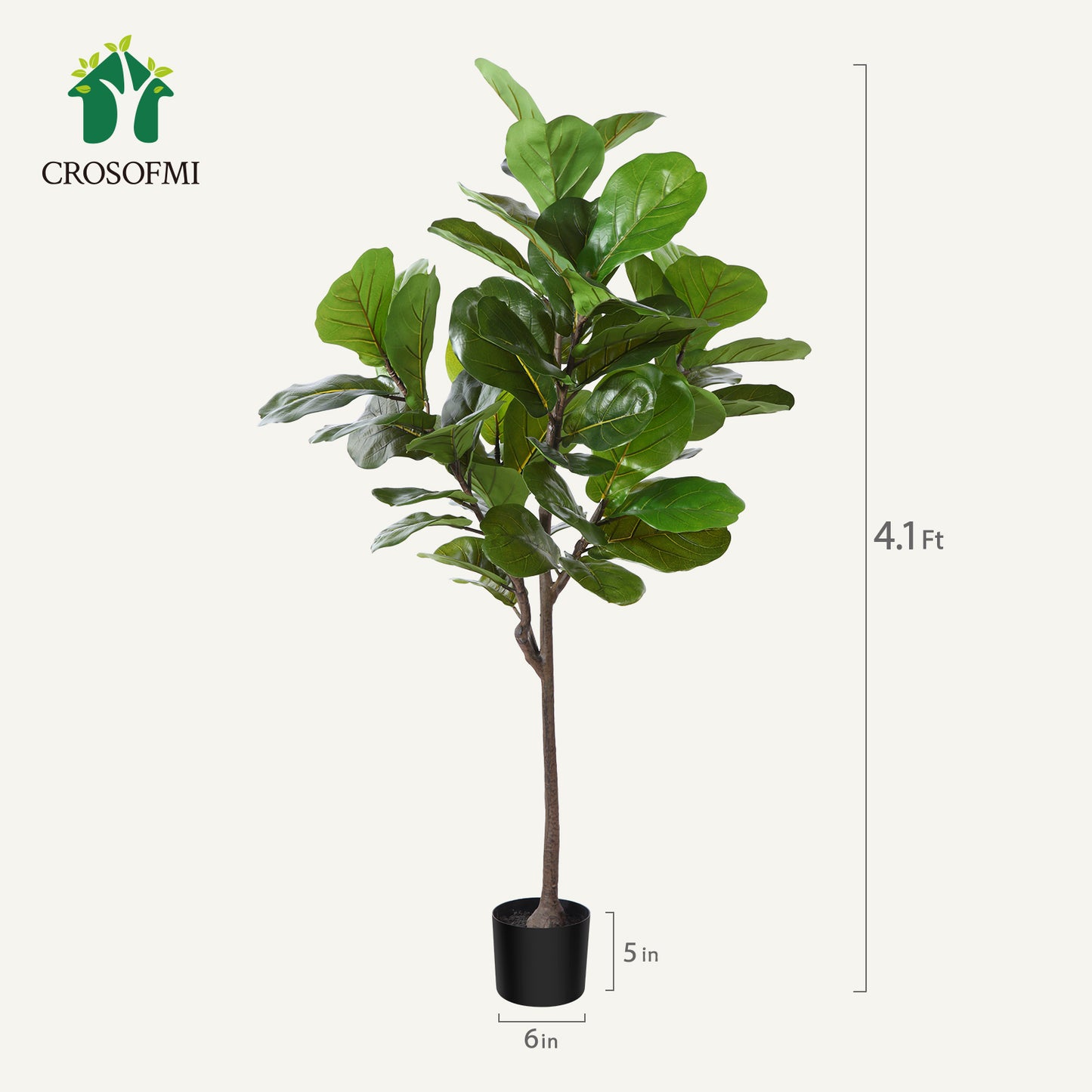 CROSOFMI Artificial Fiddle Leaf Fig Tree 50 Inch Fake Ficus Lyrata Plant with 56 Leaves Faux Plants in Pot for Indoor Outdoor House Home Office Garden Modern Decoration Perfect Housewarming Gift