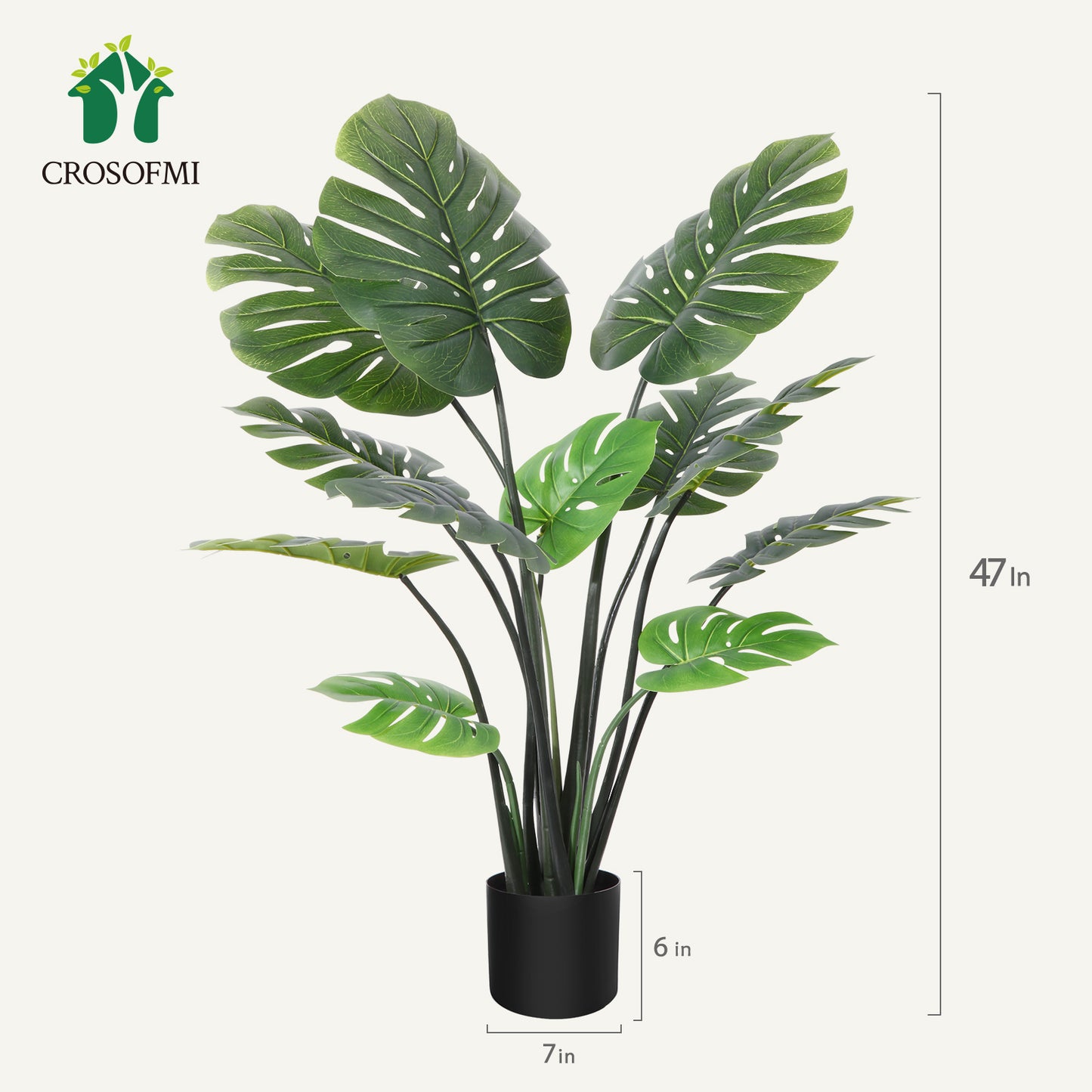 CROSOFMI Artificial Monstera Deliciosa Plant 47" Fake Tropical Palm Tree, Perfect Faux Swiss Cheese Plants in Pot for Indoor Outdoor House Home Office Garden Modern Decoration Housewarming Gift