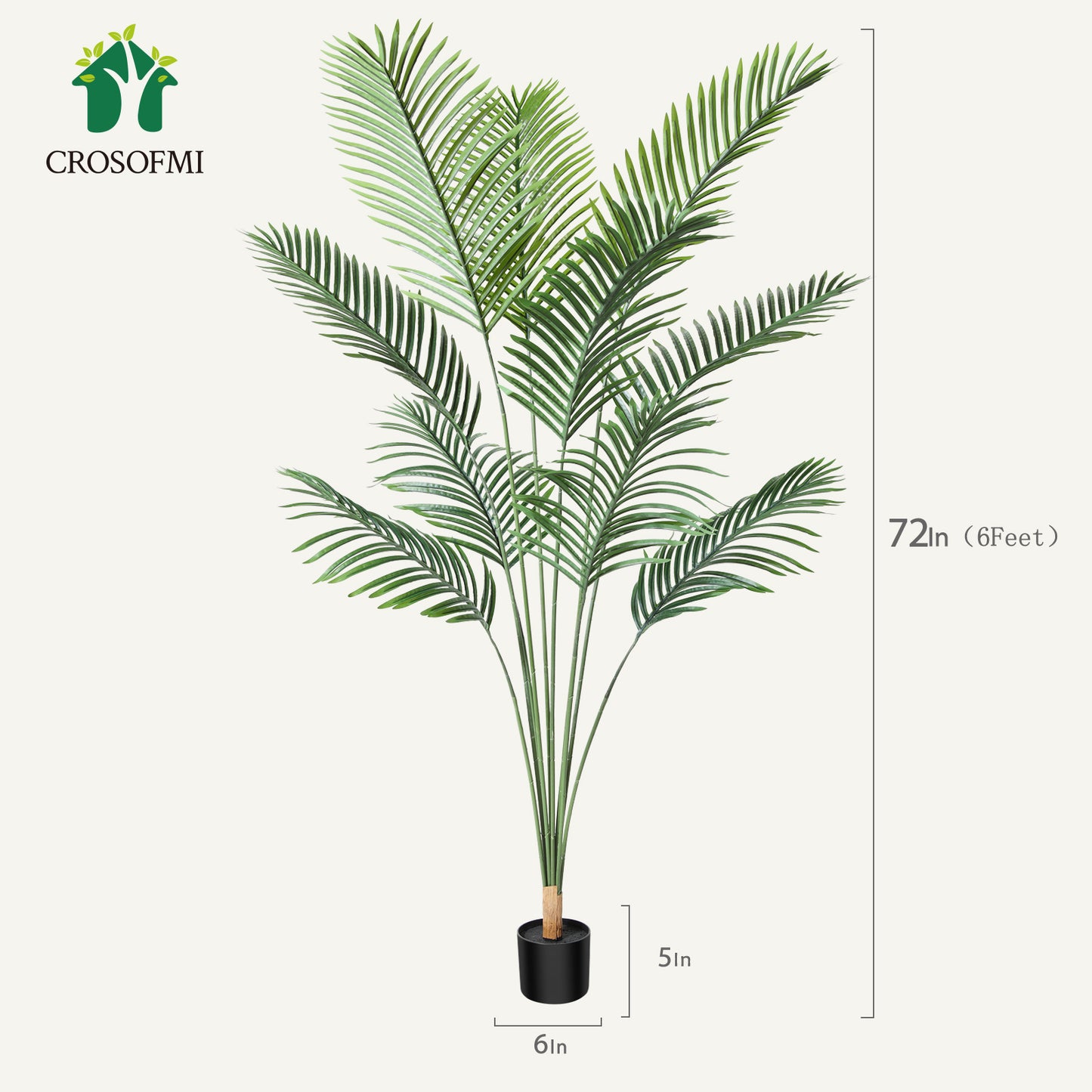 CROSOFMI Artificial Areca Palm Tree 6 Feet Fake Tropical Palm Tree,Perfect Faux Dypsis Lutescens Plants in Pot for Indoor Outdoor Home Office Garden Modern Decoration Housewarming Gift