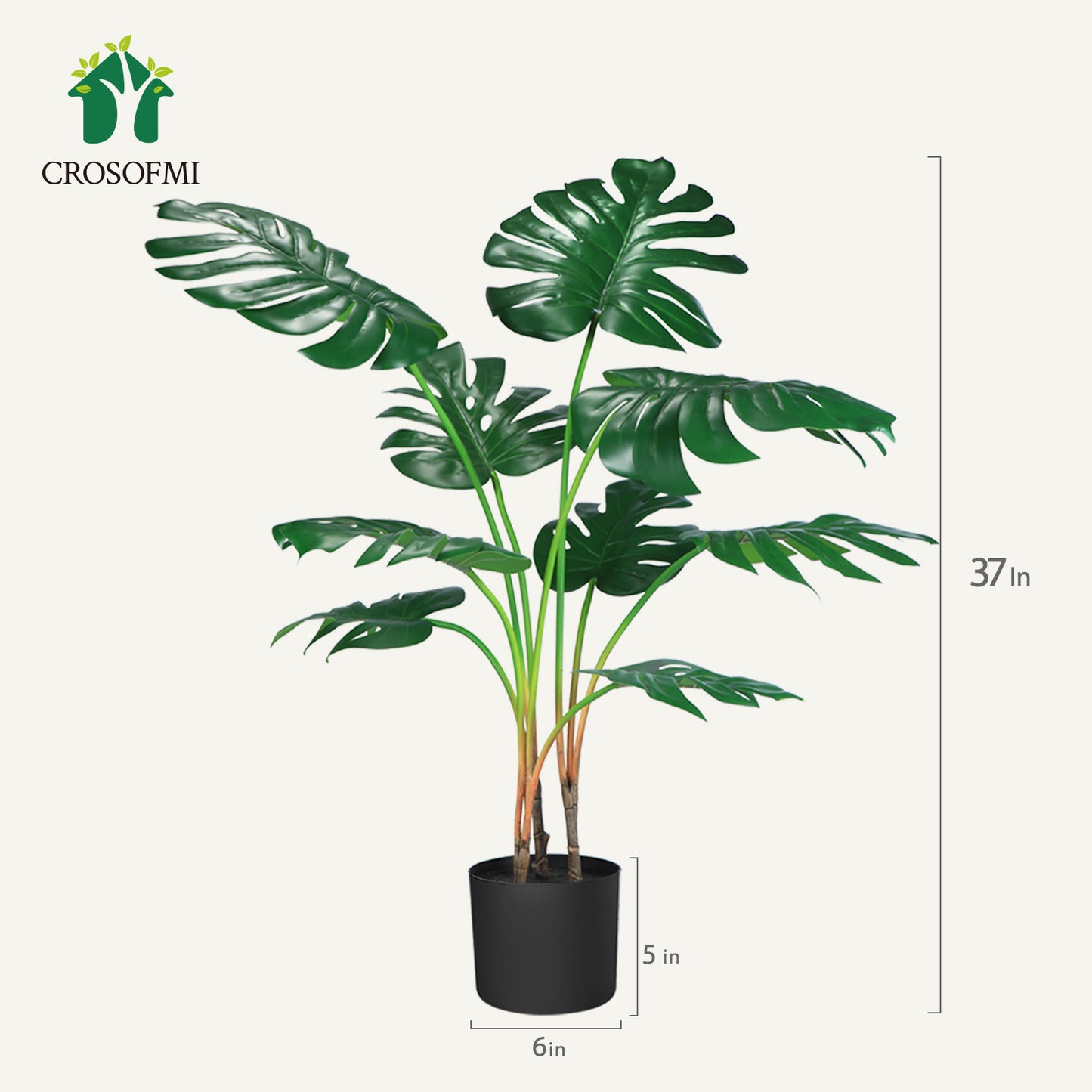 CROSOFMI Artificial Monstera Deliciosa Plant 37" Fake Tropical Palm Tree, Perfect Faux Swiss Cheese Plants in Pot for Indoor Outdoor House Home Office Garden Modern Decoration Housewarming Gift,2Pack