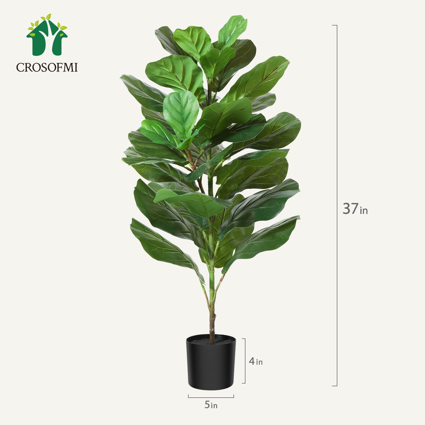 CROSOFMI Artificial Mini Fiddle Leaf Fig Tree 37 Inch Fake Ficus Lyrata Plant with 32 Leaves Faux Plants in Pot for Indoor House Home Office Modern Decoration Perfect Housewarming Gift