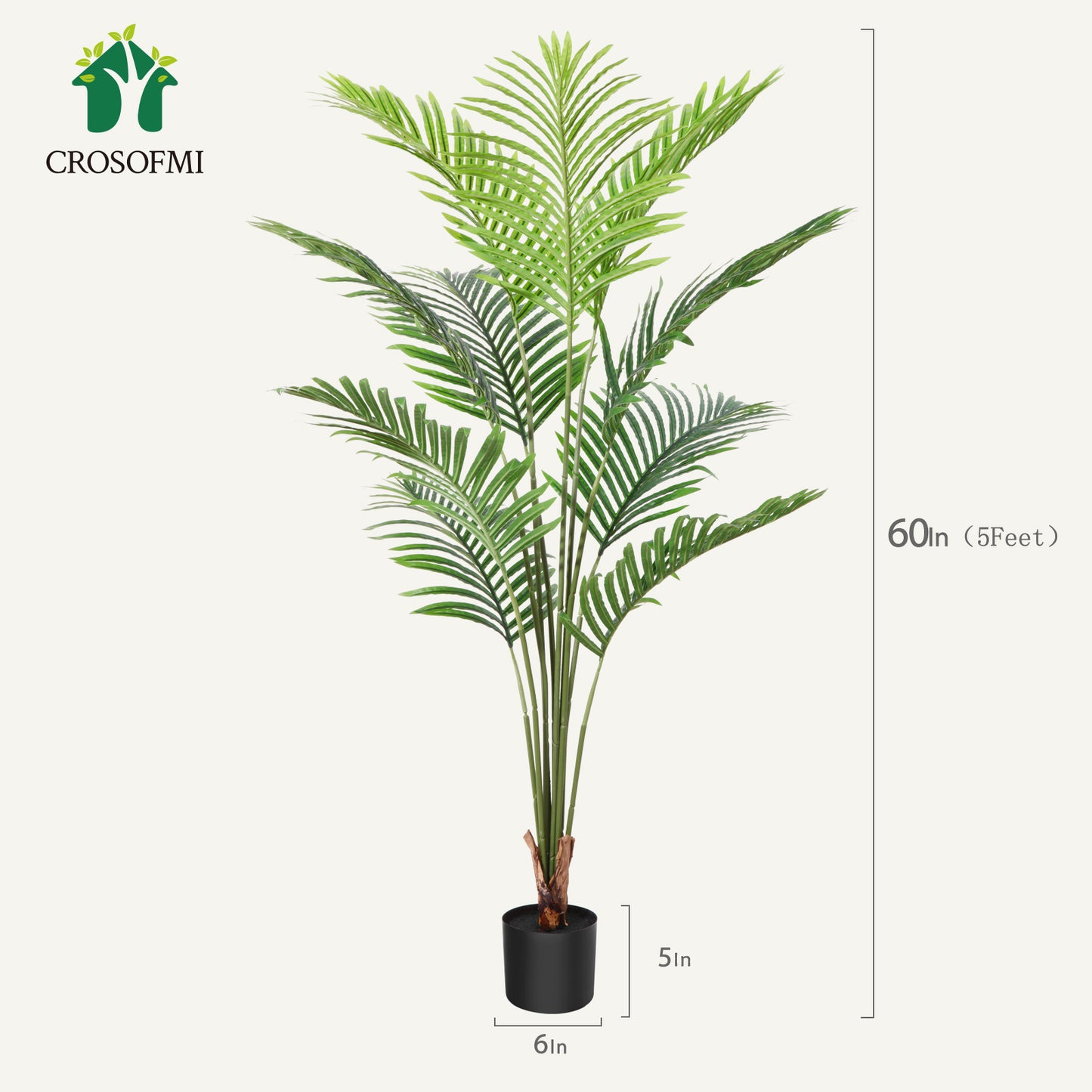 CROSOFMI Artificial Areca Palm Tree 5 Feet Fake Tropical Palm Tree,Perfect Faux Dypsis Lutescens Plants in Pot for Indoor Outdoor Home Office Garden Modern Decoration Housewarming Gift，2pcs