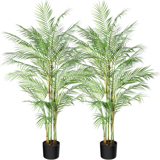 CROSOFMI Artificial Paradise Palm Tree 4.3Feet Fake Tropical Palm Tree, Perfect Faux Plants in Pot for Indoor Outdoor House Home Office Garden Modern Decoration Housewarming Gift-1Pack