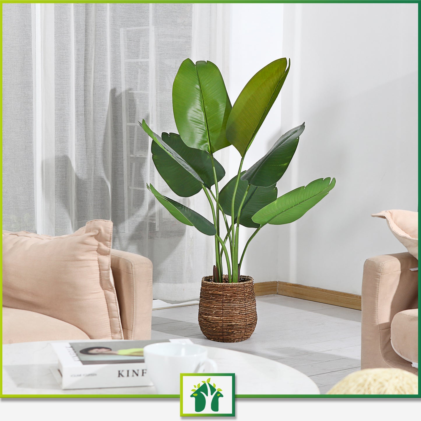 CROSOFMI Artificial Bird of Paradise Plant 4 Feet Fake Tropical Palm Tree with 8 Leaves,Perfect Faux Plants in Pot for Indoor Outdoor House Home Office Garden Modern Decoration Housewarming Gift，2pcs