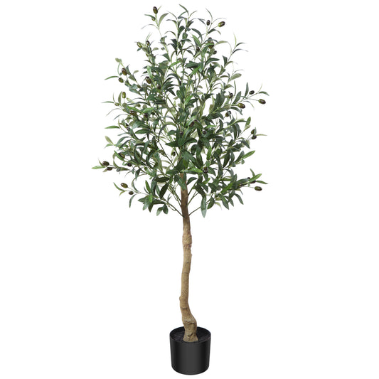 CROSOFMI Artificial Olive Tree, 6FT Fake Olive Plant in Pot, Tall Faux Plant,Potted Faux Topiary Silk Tree for Indoor Entryway Decor Outdoor Home Office Gift