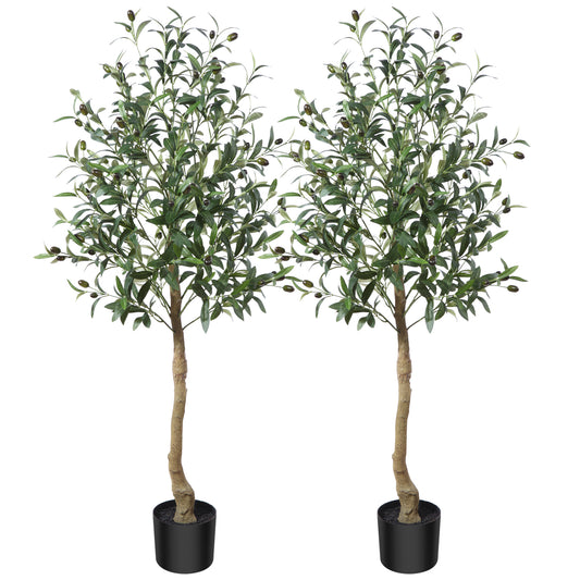 CROSOFMI Artificial Olive Tree Plant 4 Feet Fake Topiary Silk Tree, Perfect Faux Plants in Pot for Indoor Outdoor House Home Office Garden Modern Decoration Housewarming,2Pack