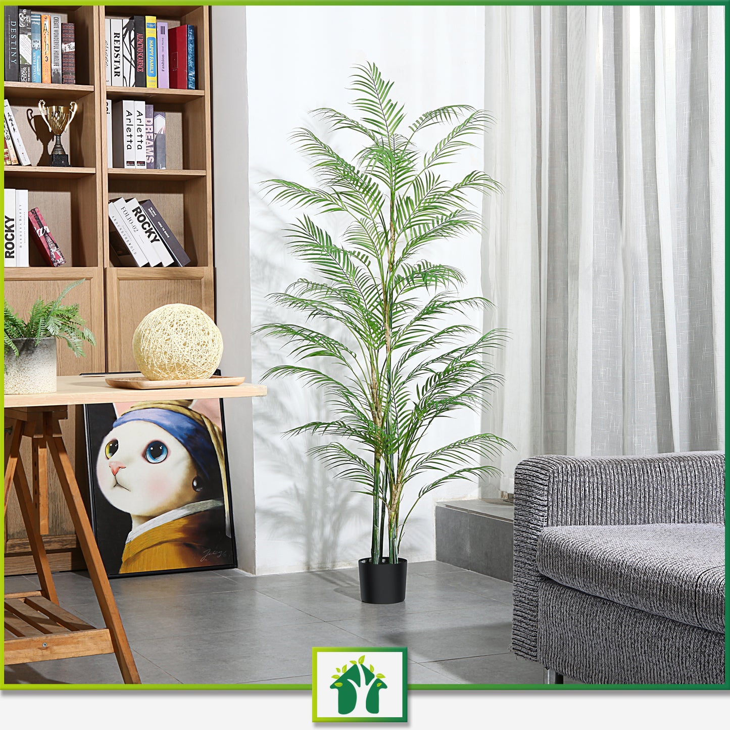 CROSOFMI Artificial Paradise Palm Tree 5.7Feet Fake Tropical Palm Tree, Perfect Faux Plants in Pot for Indoor Outdoor House Home Office Garden Modern Decoration Housewarming Gift-1Pack
