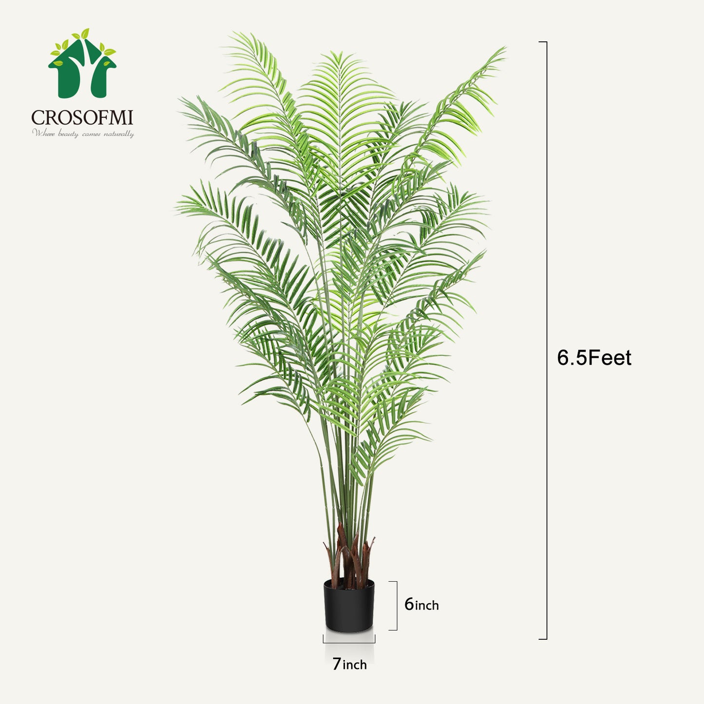 CROSOFMI Artificial Areca Palm Plant 6.5 Feet Fake Tropical Palm Tree, Perfect Faux Dypsis Lutescens Plants in Pot for Indoor Outdoor House Home Office Garden Modern Decoration Housewarming Gift