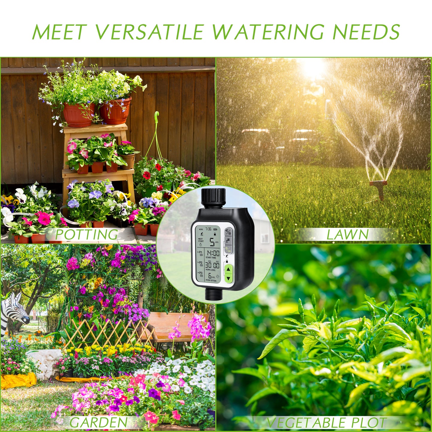 CROSOFMI Sprinkler Timer,Water Timer with 3 Separate Watering Programs and Rain Auto Sensor Function,Garden Lawn Hose Faucet Timer Irrigation System Controller/Child Lock/Rain Barrel/3.5' HD Screen