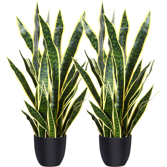 CROSOFMI Artificial Snake Plant 35 Inch Fake Sansevieria Tree with 32 Leaves Perfect Faux Mother in Law Plants in Pot for Indoor House Home Office Garden Modern Decoration Housewarming Gift,Yellow，2pcs