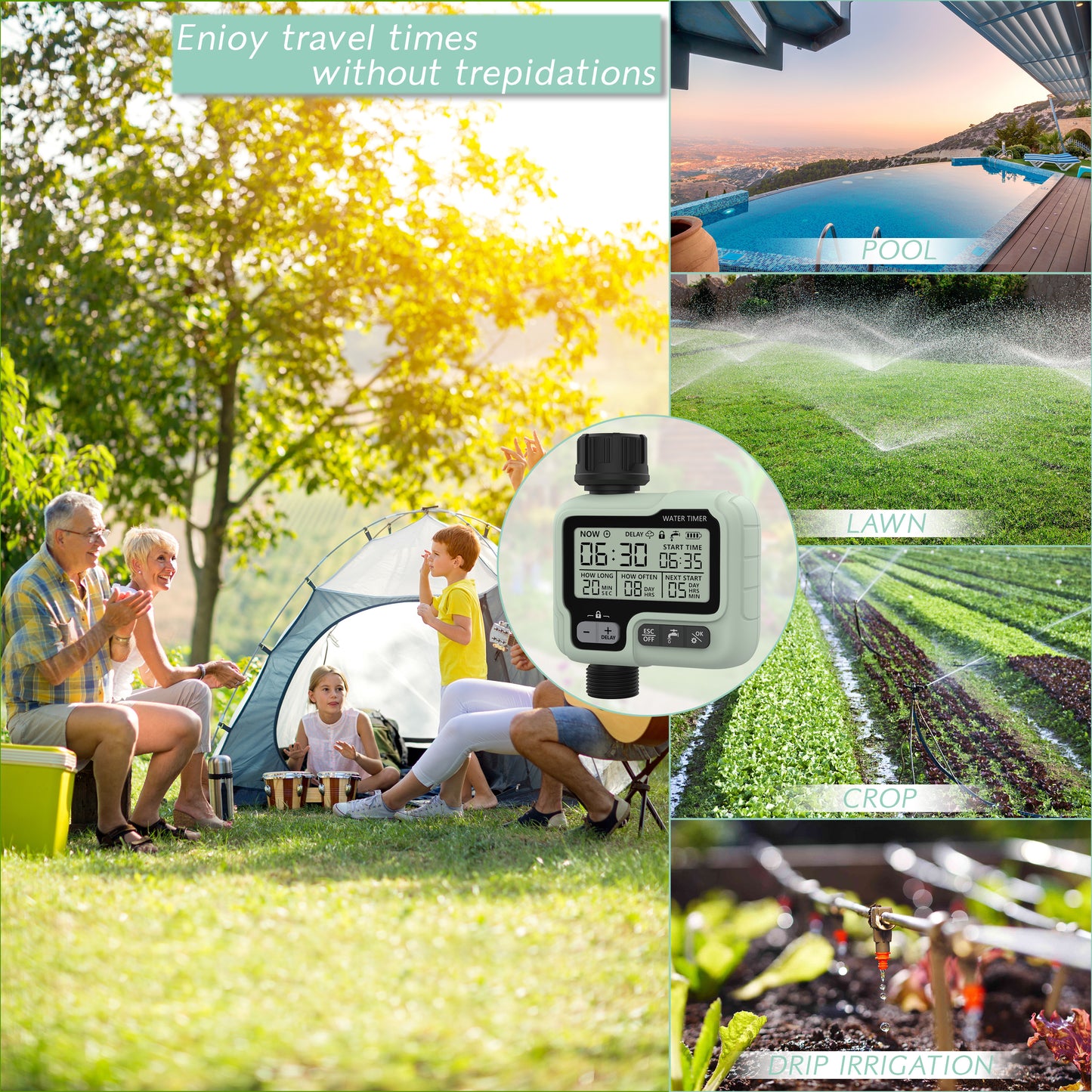 CROSOFMI Sprinkler Timer,Water Timer Digital Programmable Garden Lawn Hose Faucet Timer Irrigation System Controller/Child Lock Mode/Auto&Manual Mode/Rain Delay/IPX5 Blue