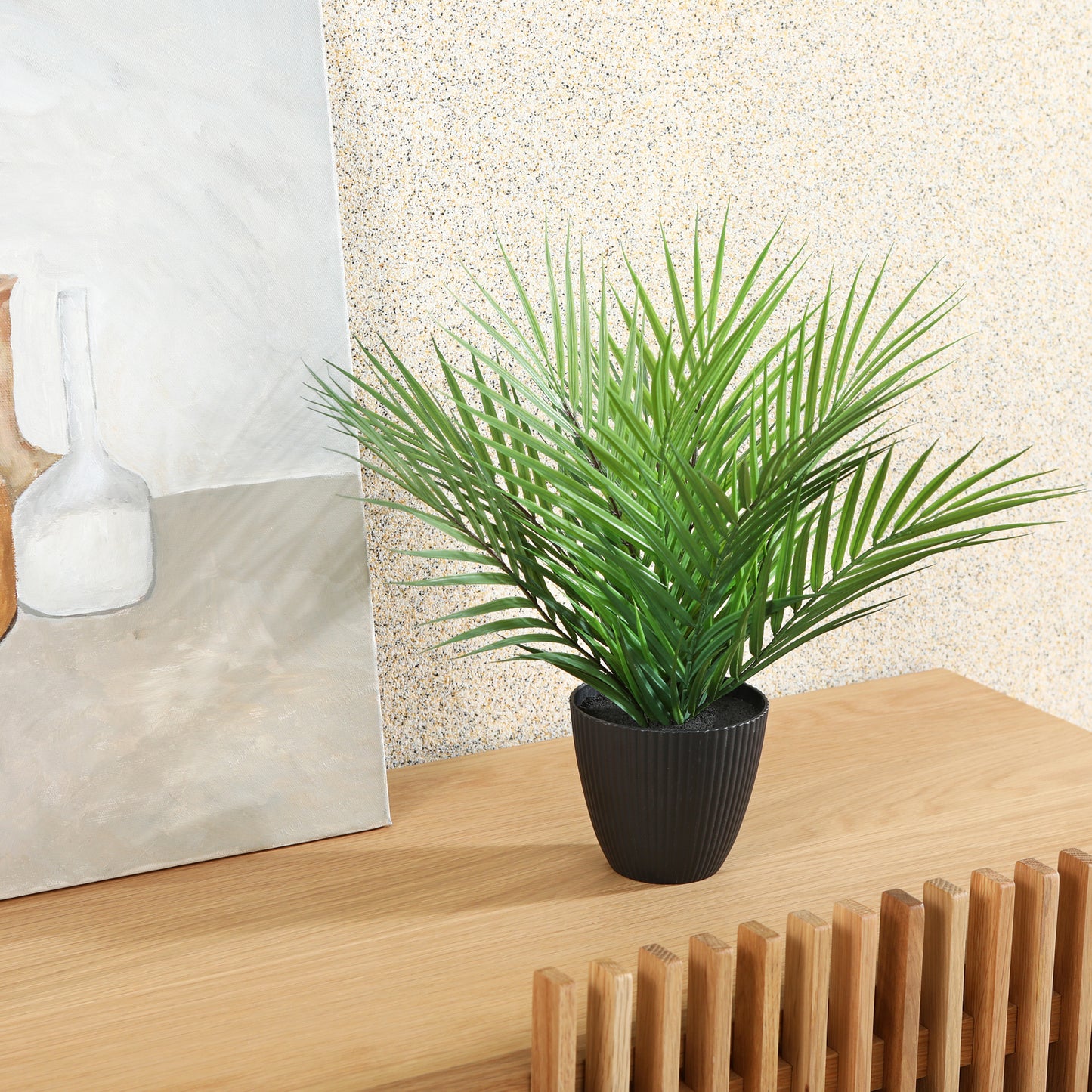 CROSOFMI Artificial Paradise Palm Tree Plant 12 Inch Fake Palm Plant with 9 Leaves Faux Palm in Pot for Indoor House Home Office Modern Decoration Perfect Housewarming Gift,1Pack