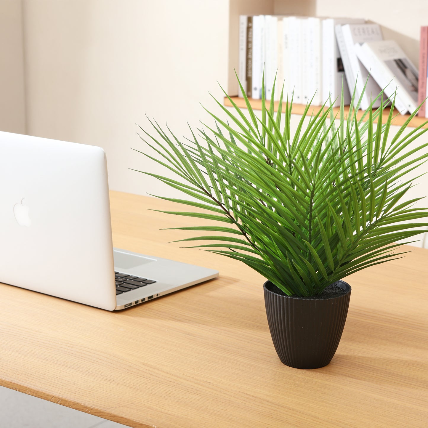 CROSOFMI Artificial Paradise Palm Tree Plant 12 Inch Fake Palm Plant with 9 Leaves Faux Palm in Pot for Indoor House Home Office Modern Decoration Perfect Housewarming Gift,1Pack