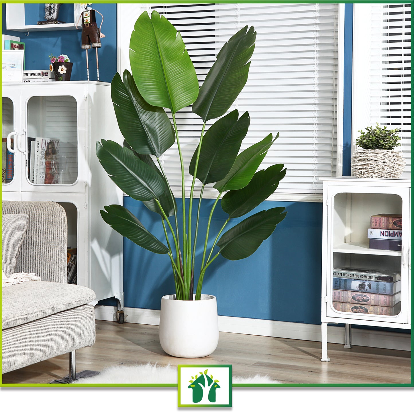 CROSOFMI Artificial Bird of Paradise Plant 5 Feet Fake Tropical Palm Tree with 10 Leaves,Perfect Faux Plants in Pot for Indoor Outdoor House Home Office Garden Modern Decoration Housewarming Gift，2pcs