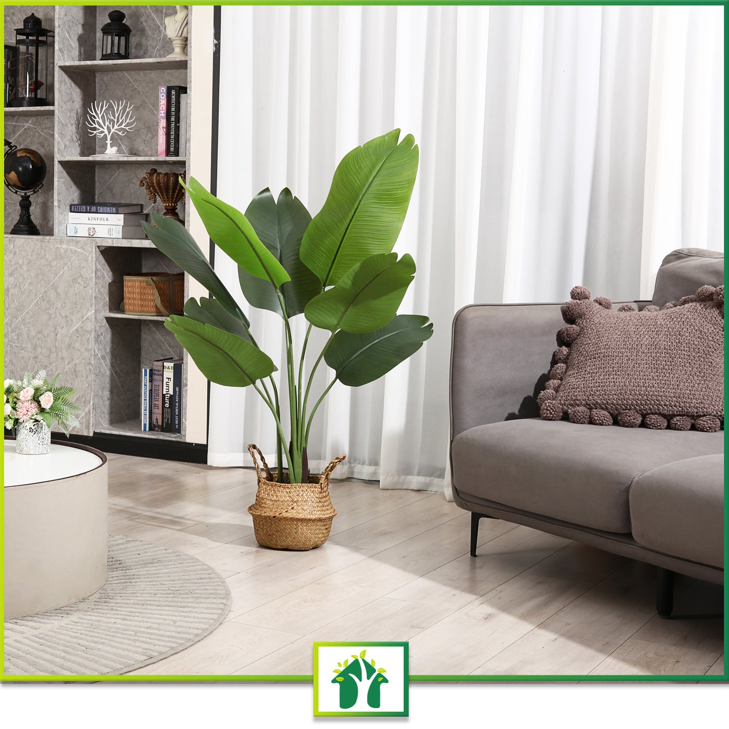 CROSOFMI Artificial Bird of Paradise Plant 4 Feet Fake Tropical Palm Tree with 8 Leaves,Perfect Faux Plants in Pot for Indoor Outdoor House Home Office Garden Modern Decoration Housewarming Gift，2pcs