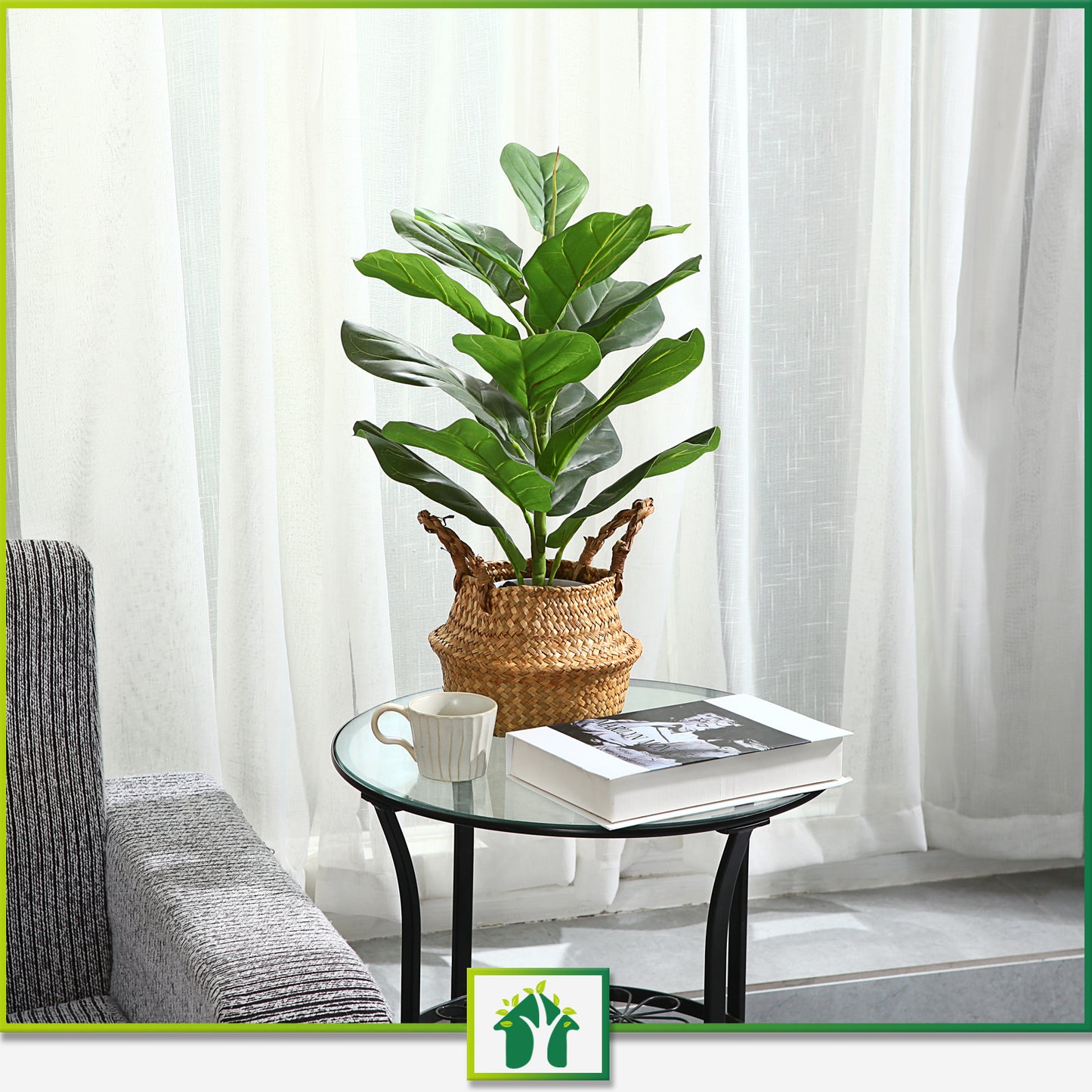 CROSOFMI Artificial Mini Fiddle Leaf Fig Tree 22 Inch Fake Ficus Lyrata Plant with 15 Leaves Faux Plants in White Pot for Indoor House Home Office Modern Decoration Perfect Housewarming Gift