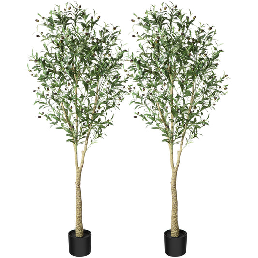 CROSOFMI Artificial Olive Tree, 6FT Fake Olive Plant in Pot, Tall Faux Plant,Potted Faux Topiary Silk Tree for Indoor Entryway Decor Outdoor Home Office Gift。2pcs