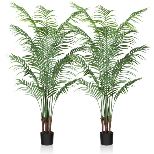 CROSOFMI Artificial Areca Palm Plant 5.5 Feet Fake Palm Tree with 15 Leaves Faux Yellow Palm in Pot for Indoor Outdoor House Home Office Modern Decoration Perfect Housewarming Gift