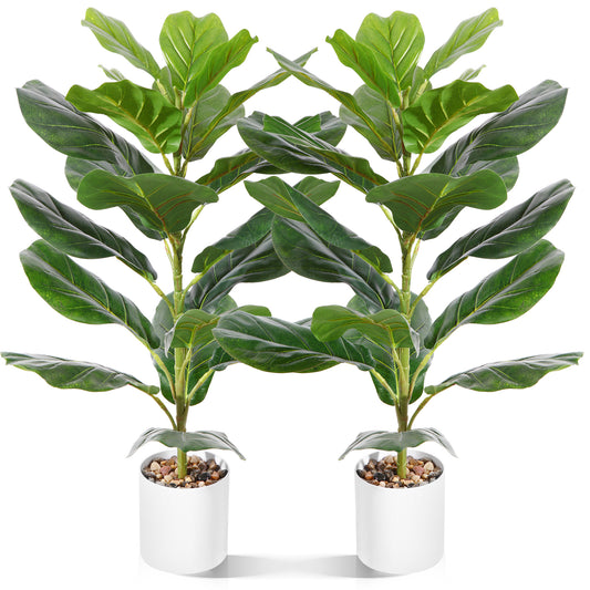 CROSOFMI 30" Artificial Fiddle Leaf Fig Tree/Fake Ficus Lyrata Plant with 21 Leaves Faux Plants in White Pot for Indoor House Home Office Modern Decoration Perfect Housewarming Gift