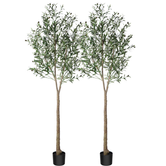CROSOFMI Artificial Olive Tree Plant 83"（7Ft） Fake Topiary Silk Tree, Perfect Faux Plants in Pot for Indoor Outdoor House Home Office Garden Modern Decoration Housewarming Gift,2Pack