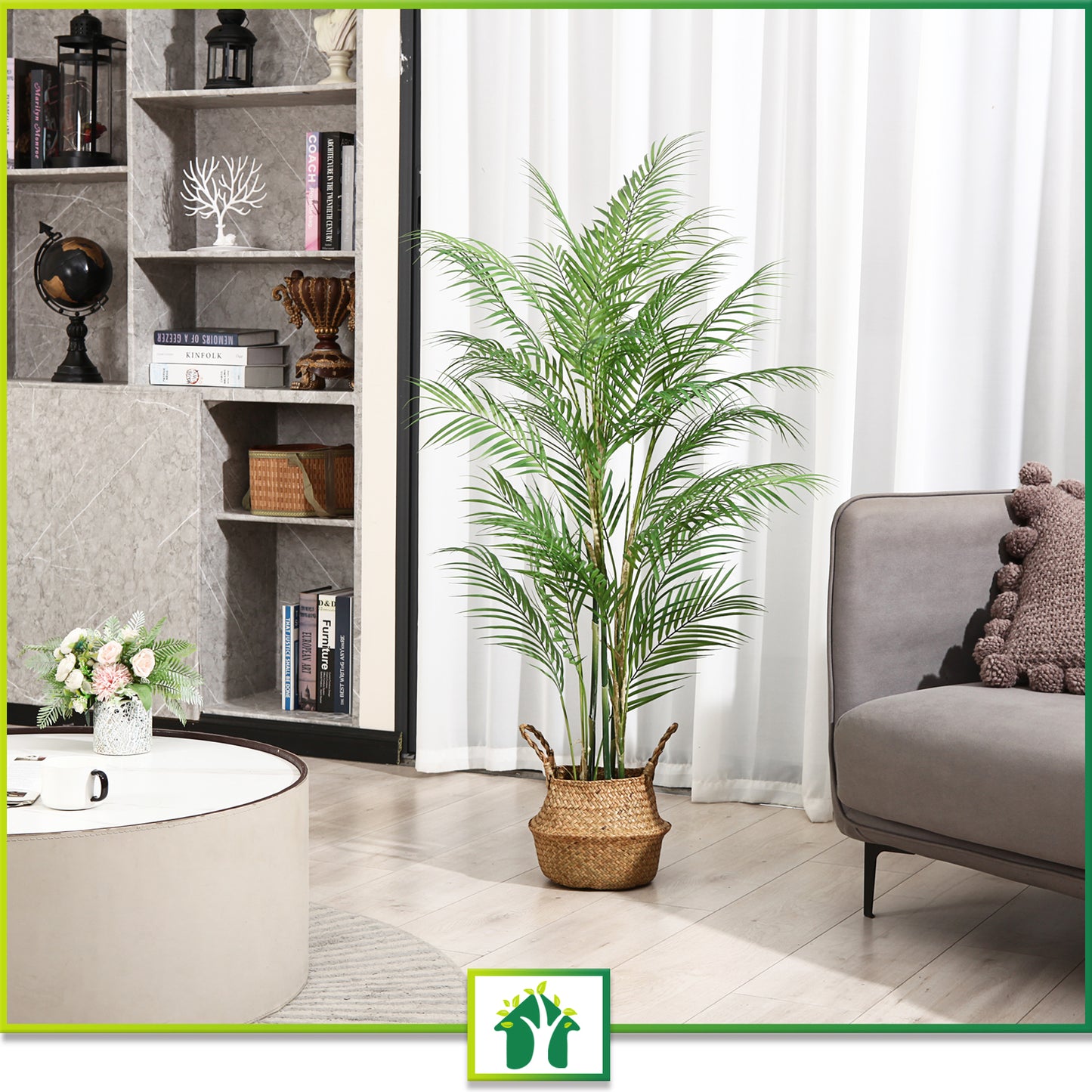 CROSOFMI Artificial Paradise Palm Tree 4.3Feet Fake Tropical Palm Tree, Perfect Faux Plants in Pot for Indoor Outdoor House Home Office Garden Modern Decoration Housewarming Gift-1Pack