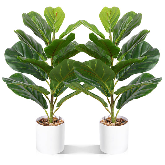 CROSOFMI Artificial Mini Fiddle Leaf Fig Tree 22 Inch Fake Ficus Lyrata Plant with 15 Leaves Faux Plants in White Pot for Indoor House Home Office Modern Decoration Perfect Housewarming Gift
