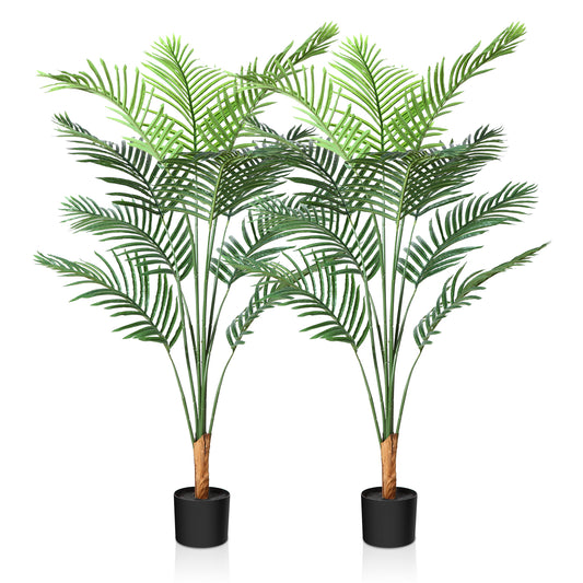CROSOFMI Artificial Areca Palm Tree 4.5Feet Fake Tropical Palm Plant,Perfect Faux Dypsis Lutescens Plants in Pot for Indoor Outdoor Home Office Garden Modern Decoration Housewarming Gift，2pcs