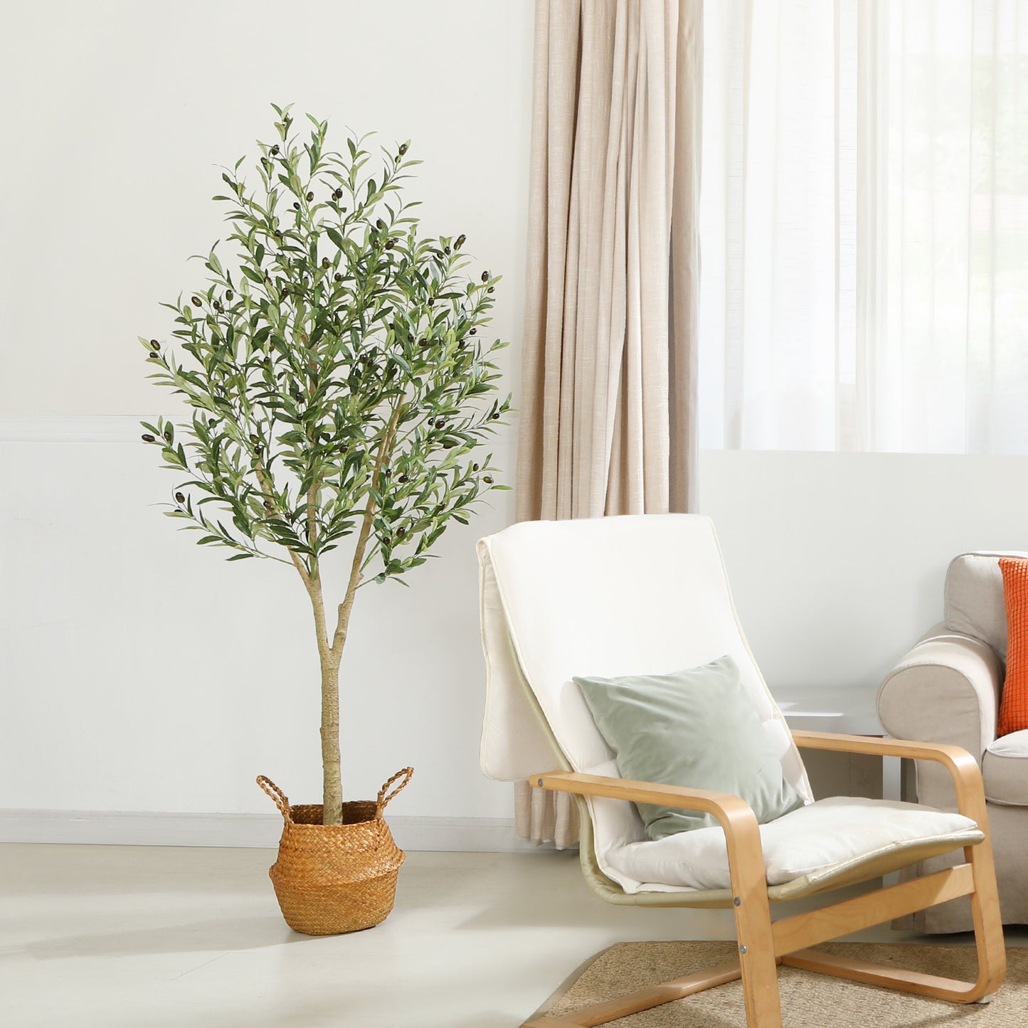 CROSOFMI Artificial Olive Tree, 6FT Fake Olive Plant in Pot, Tall Faux Plant,Potted Faux Topiary Silk Tree for Indoor Entryway Decor Outdoor Home Office Gift
