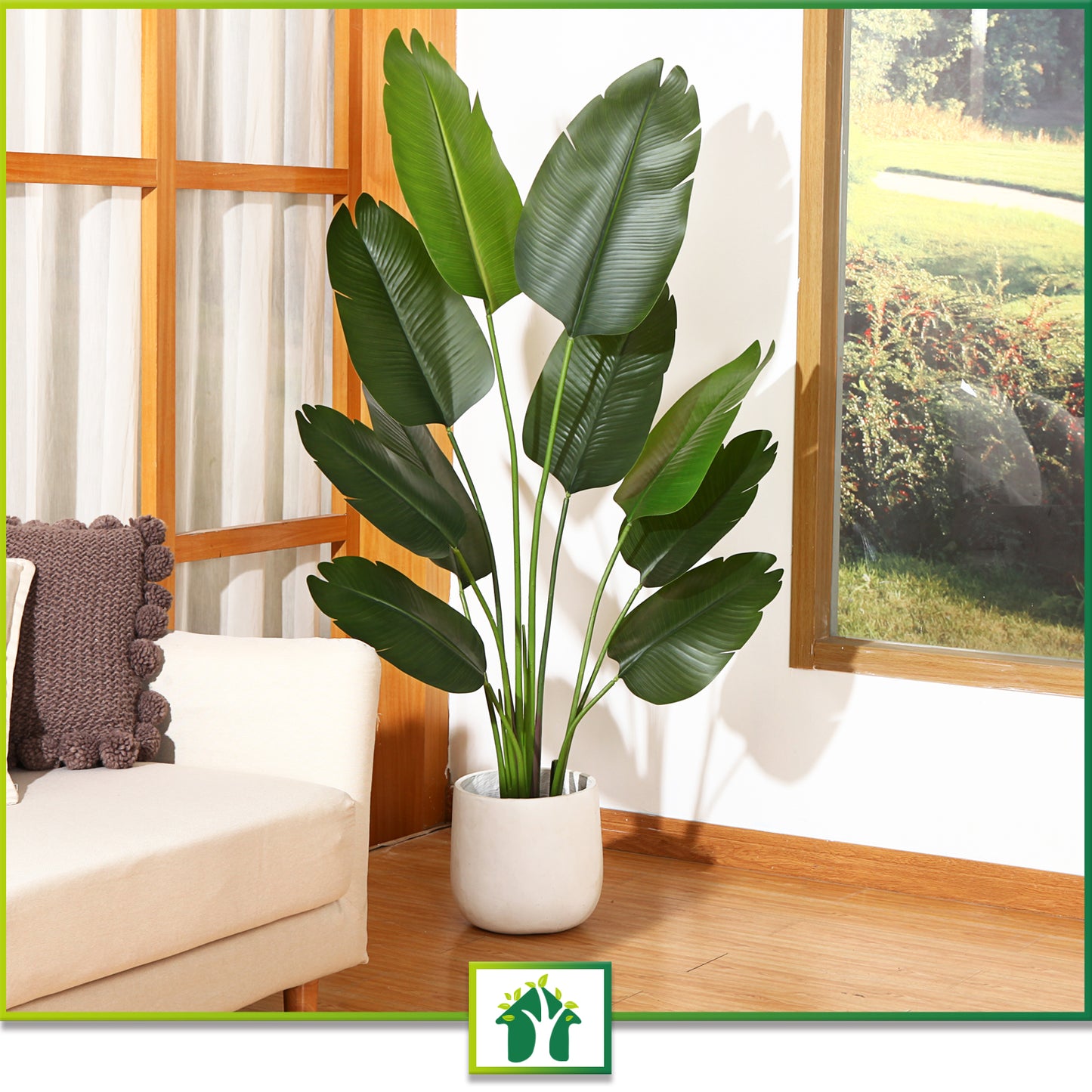 CROSOFMI Artificial Bird of Paradise Plant 5 Feet Fake Tropical Palm Tree with 10 Leaves,Perfect Faux Plants in Pot for Indoor Outdoor House Home Office Garden Modern Decoration Housewarming Gift，2pcs