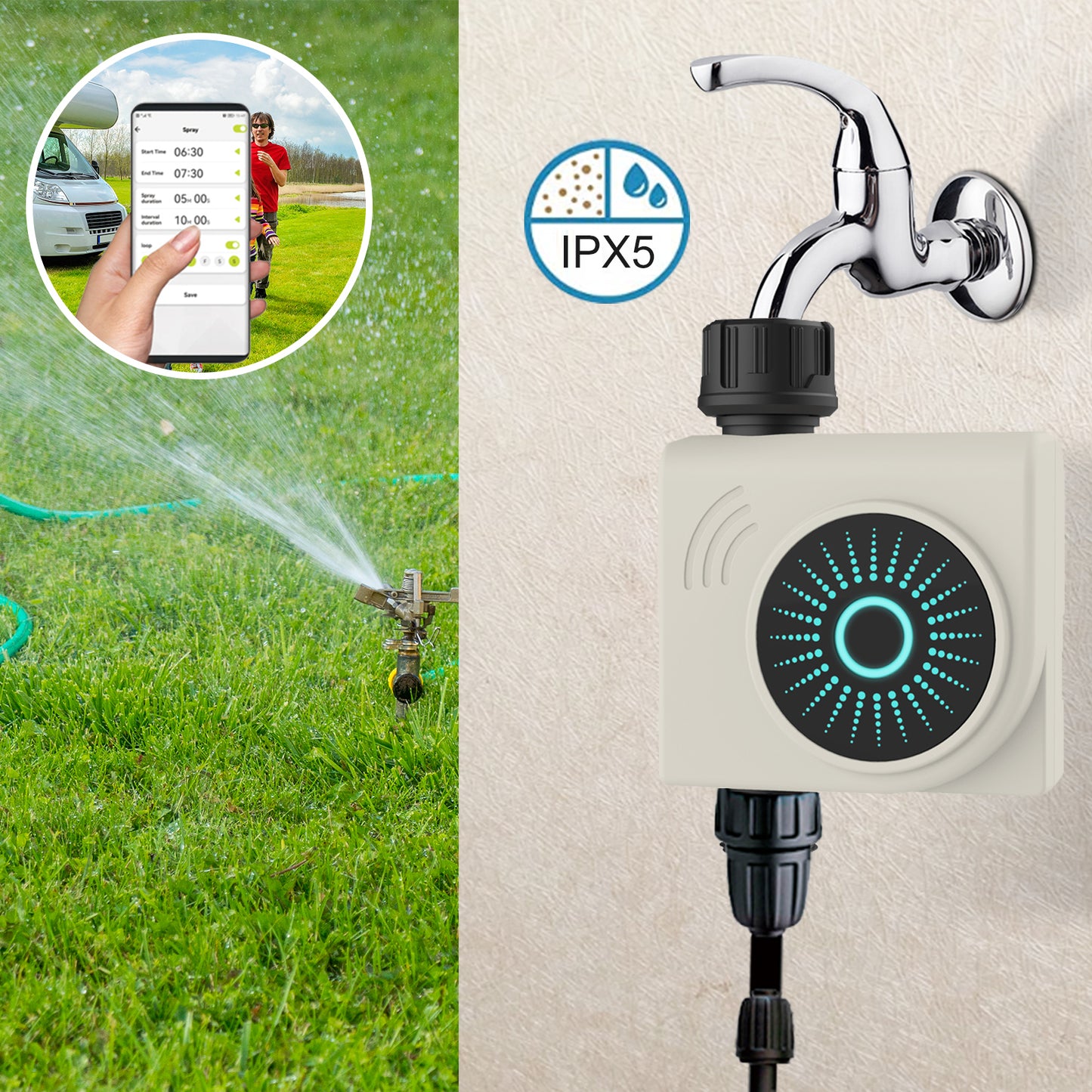 CROSOFMI WiFi Water Timer, Smart Sprinkler Timer for Garden, Hose Faucet Watering Timer with WiFi Hub, Wireless Remote APP Control Irrigation System, Water Flow Meter for Garden Lawn Watering