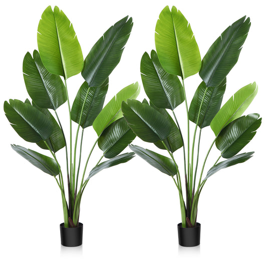 CROSOFMI Artificial Bird of Paradise Plant 5 Feet Fake Tropical Palm Tree with 10 Leaves,Perfect Faux Plants in Pot for Indoor Outdoor House Home Office Garden Modern Decoration Housewarming Gift，2pcs