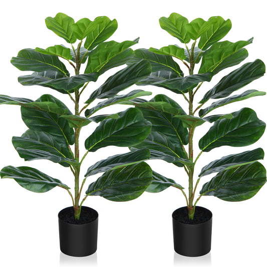 CROSOFMI 30" Artificial Fiddle Leaf Fig Tree/Fake Ficus Lyrata Plant with 21 Leaves Faux Plants in Pot for Indoor House Home Office Modern Decoration Perfect Housewarming Gift,2pcs