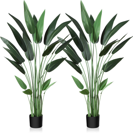 CROSOFMI Artificial Canna Lily Tree 4.6 Feet Fake Tropical Palm Tree with 20 Trunks,Perfect Large Faux Silk Plants in Pot for Indoor Outdoor Home Office Garden Modern Decoration Housewarming Gift，2Pack